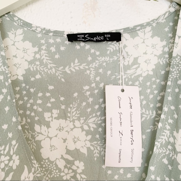 Simplee Slit Bell Sleeve Floral Ruffle Wrap Dress - Picture 5 of 8